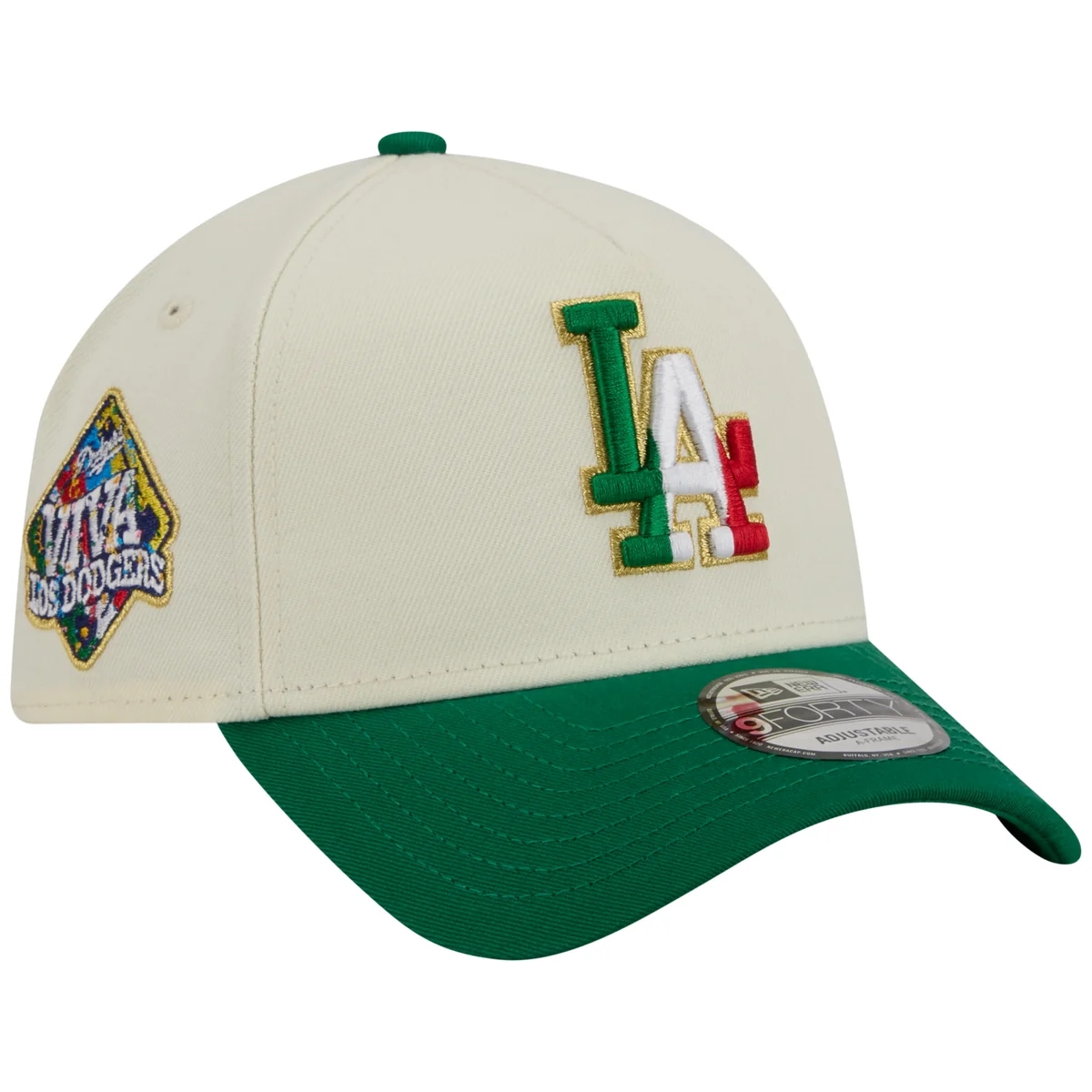 Los Angeles Dodgers Los Angeles Crown the City - MX Flag Fill - Chrome/Green New Era 9FORTY front view