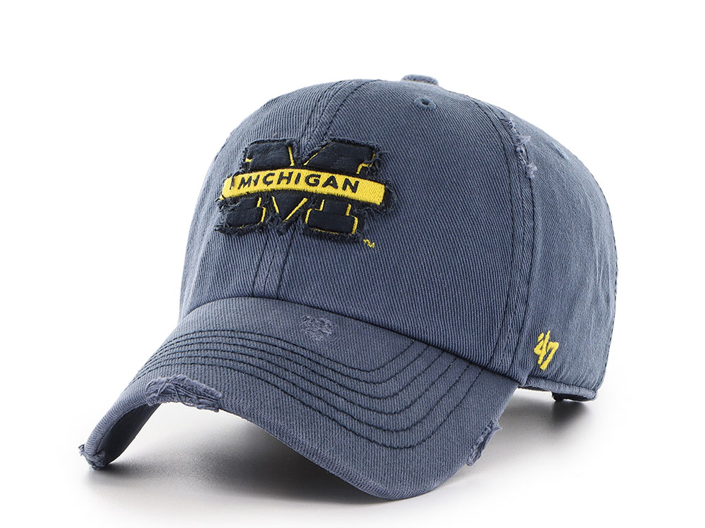 47 Brand Michigan Wolverines Weathered Rusted Navy Clean Up Strapback Hat front