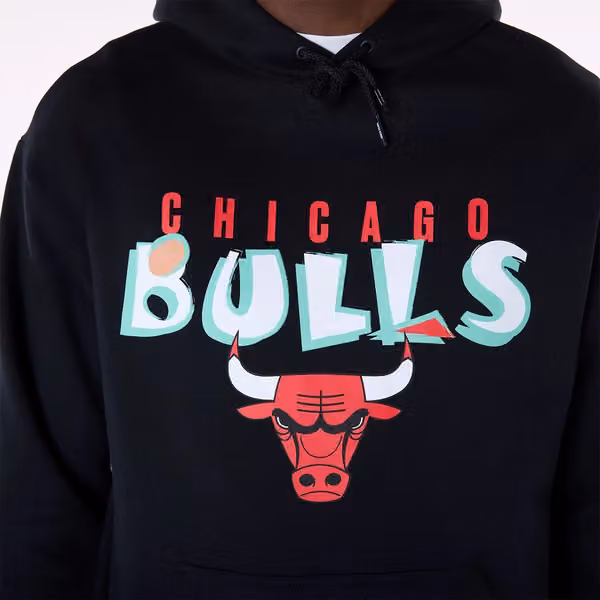 Chicago Bulls Block Graphic New Era Oversized NBA Hoodie Black view 3