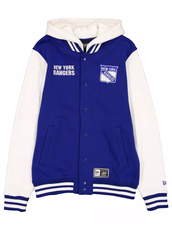 New York Rangers Letterman Hooded NHL Jacket Blue view 1