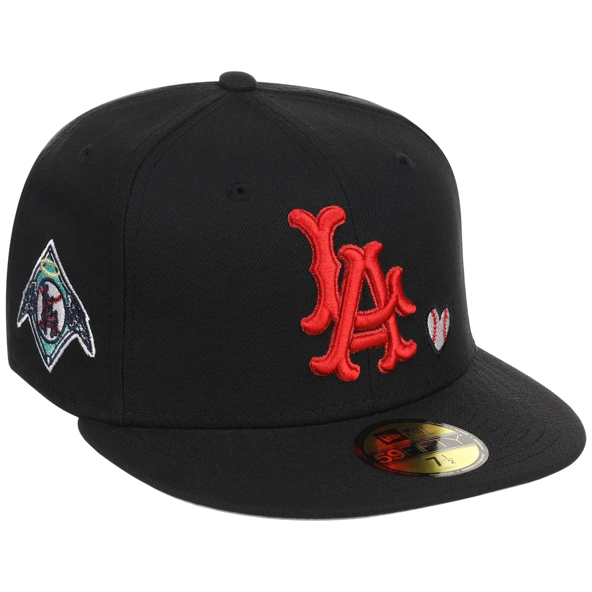 Los Angeles Angels Crown the City New Era 59FIFTY Hearts (Black/Black/Gray) front view