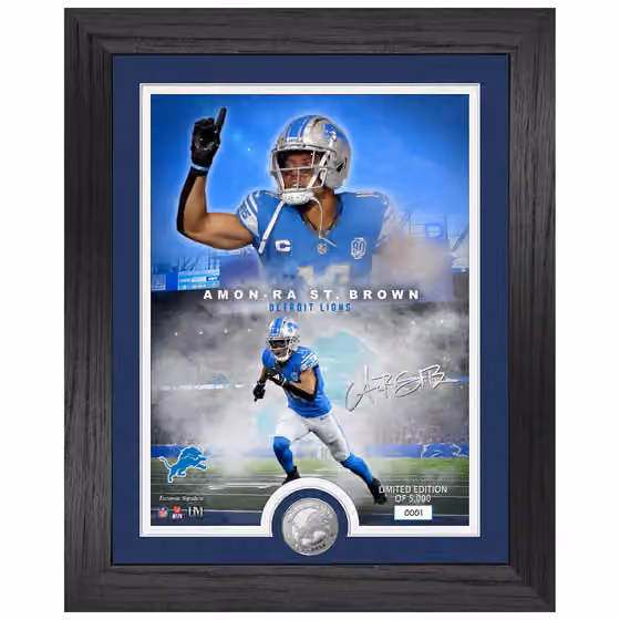 Amon-Ra St. Brown Detroit Lions Silver Coin Framed NFL Photo view 1