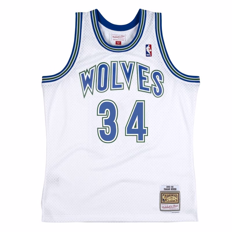 Isaiah Rider #34 Minnesota Timberwolves 1995-96 Mitchell & Ness Swingman NBA Jersey White view 1