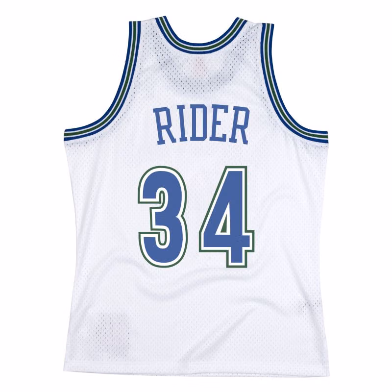 Isaiah Rider #34 Minnesota Timberwolves 1995-96 Mitchell & Ness Swingman NBA Jersey White view 2