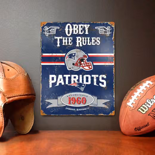 New England Patriots Obey The Rules Embossed NFL Metal Sign view 2