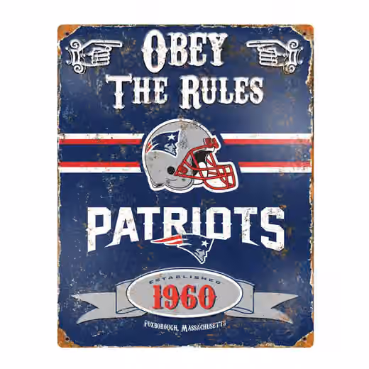New England Patriots Obey The Rules Embossed NFL Metal Sign view 1