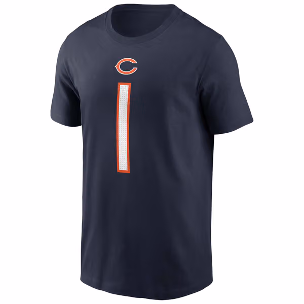 Justin Fields #1 Chicago Bears Nike Player NFL T-Shirt Navy view 2
