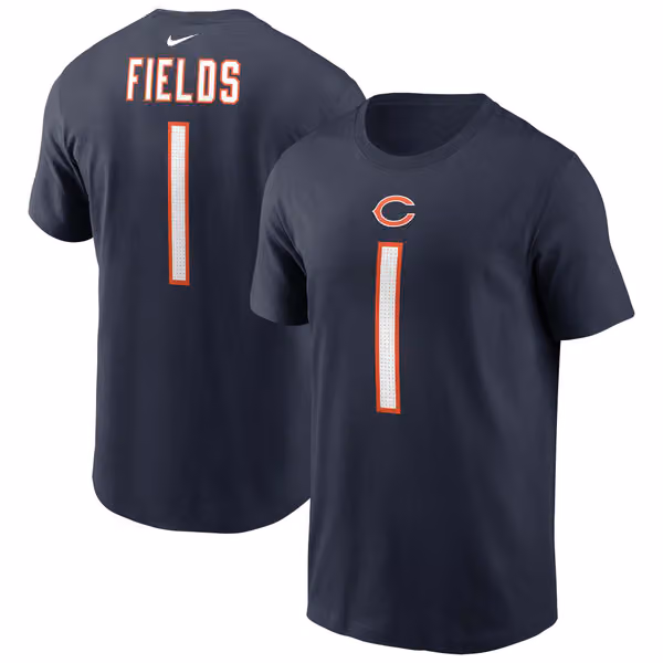 Justin Fields #1 Chicago Bears Nike Player NFL T-Shirt Navy view 1