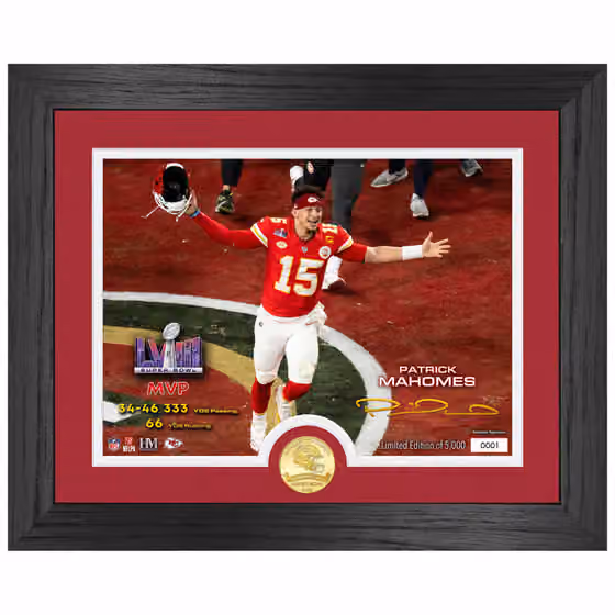 Patrick Mahomes Super Bowl LVIII MVP Bronze Coin Framed NFL Photo view 1