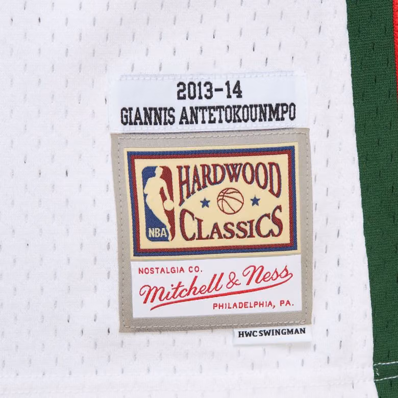 Giannis Antetokounmpo #34 Milwaukee Bucks 2013-14 Mitchell & Ness Swingman NBA Jersey White view 3