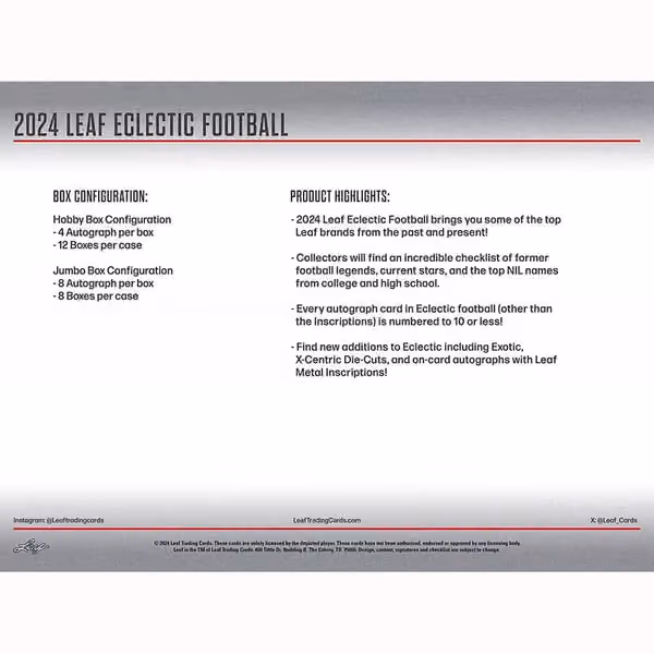 2024 Leaf Eclectic Football Hobby Box view 5