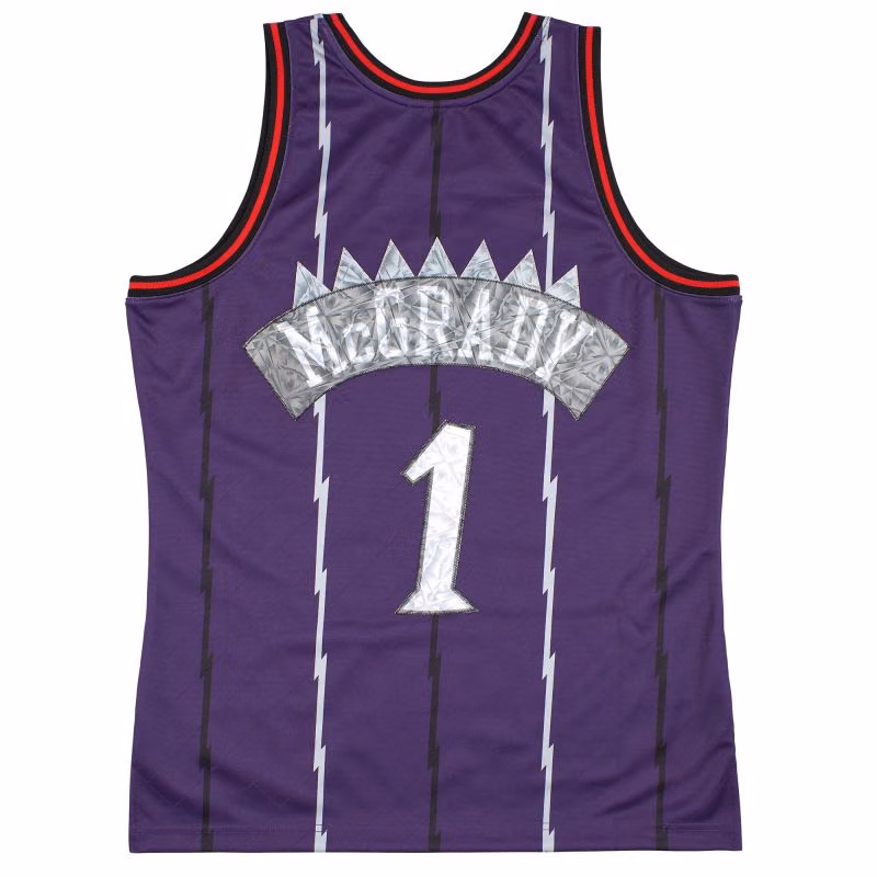 Tracy McGrady #1 Toronto Raptors 75th Anniversary Mitchell & Ness Swingman NBA Jersey Purple view 2