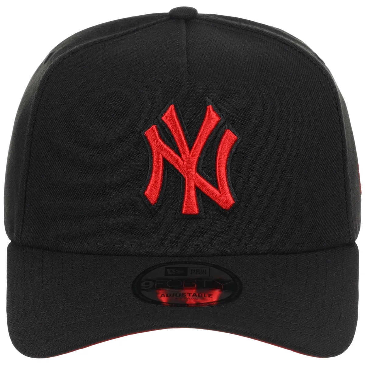 New York Yankees MLB Black x Red FASHION CORE New Era 9FORTY A-Frame detail view