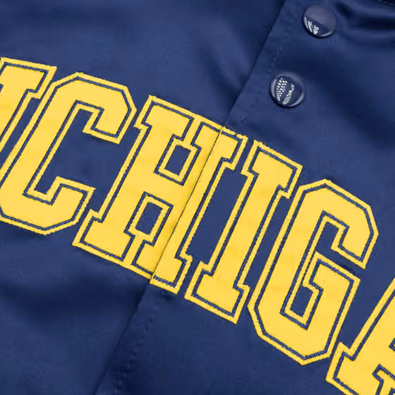 Michigan Wolverines Mitchell & Ness Lightweight Satin NCAA Jacket Navy view 3