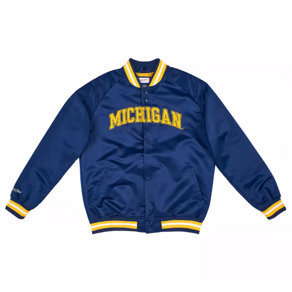 Michigan Wolverines Mitchell & Ness Lightweight Satin NCAA Jacket Navy view 1