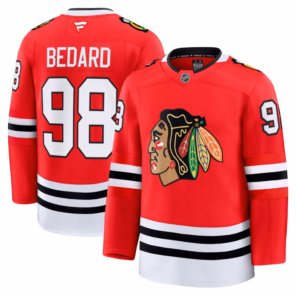 Connor Bedard #98 Chicago Blackhawks Premium NHL Jersey Home Red view 1