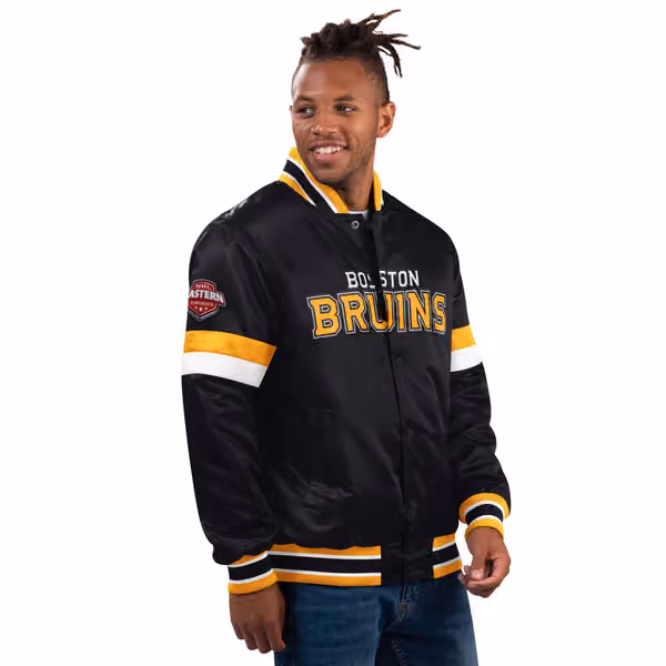 Boston Bruins Home Game NHL Varsity Satin Jacket view 2