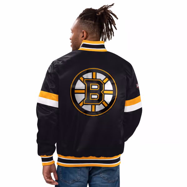 Boston Bruins Home Game NHL Varsity Satin Jacket view 1