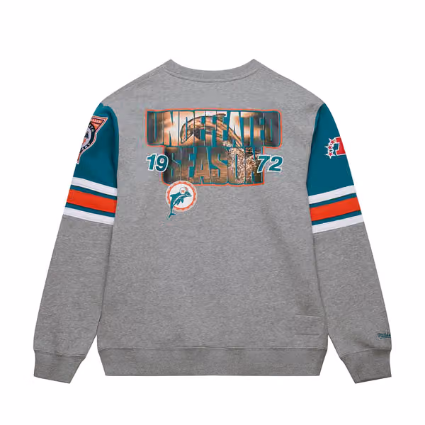 Miami Dolphins Mitchell & Ness All Over Crew 4.0 NFL Pullover Gray view 2
