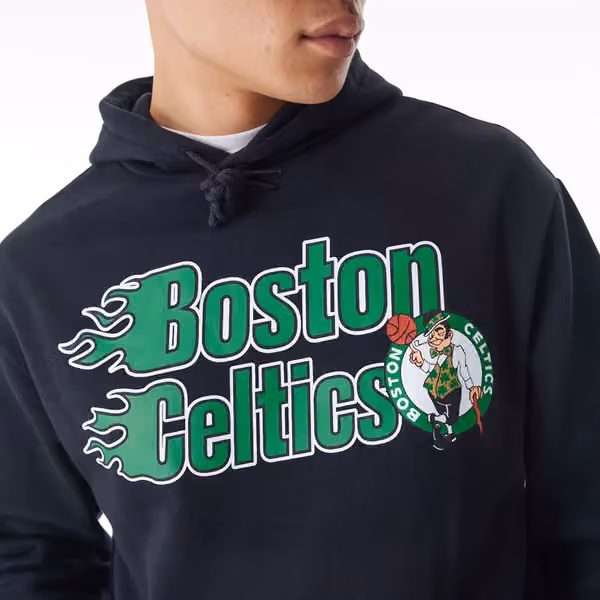 Boston Celtics Flame Print New Era Oversized NBA Hoodie Black view 3