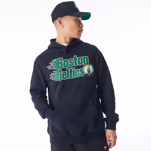 Boston Celtics Flame Print New Era Oversized NBA Hoodie Black view 1