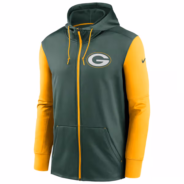 Green Bay Packers Two-Tone Nike Therma NFL Full-Zip Hoodie view 1