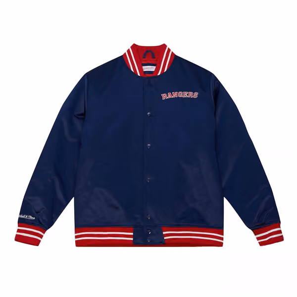 New York Rangers Heavyweight Satin Mitchell & Ness NHL Jacket Navy view 1