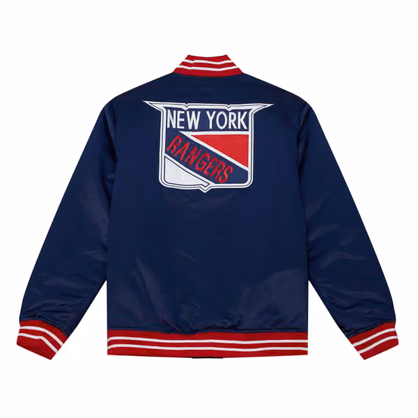 New York Rangers Heavyweight Satin Mitchell & Ness NHL Jacket Navy view 2