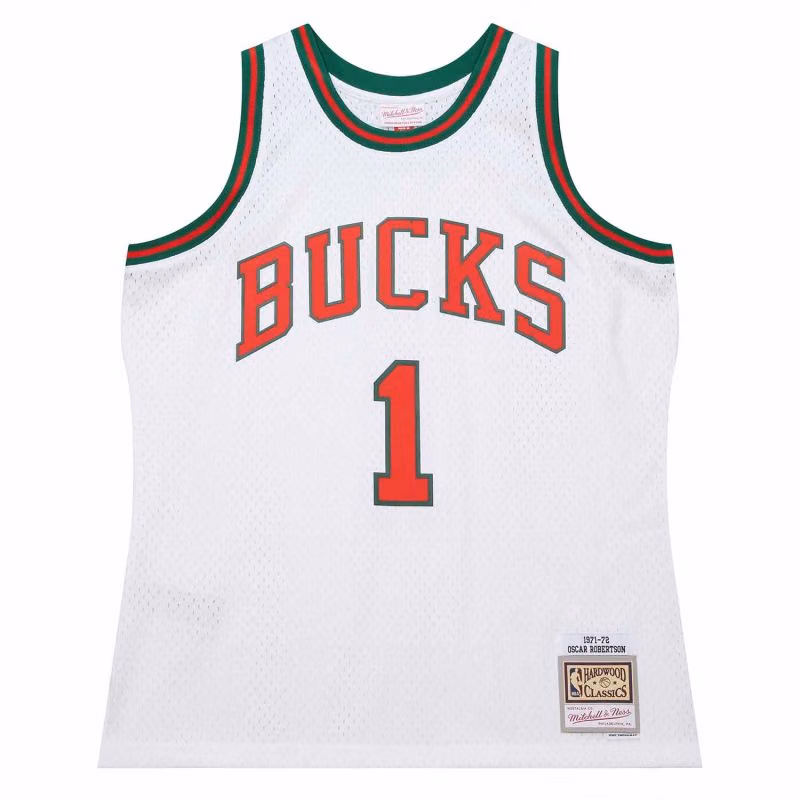 Oscar Robertson #1 Milwaukee Bucks 1971 Swingman NBA Jersey White view 1