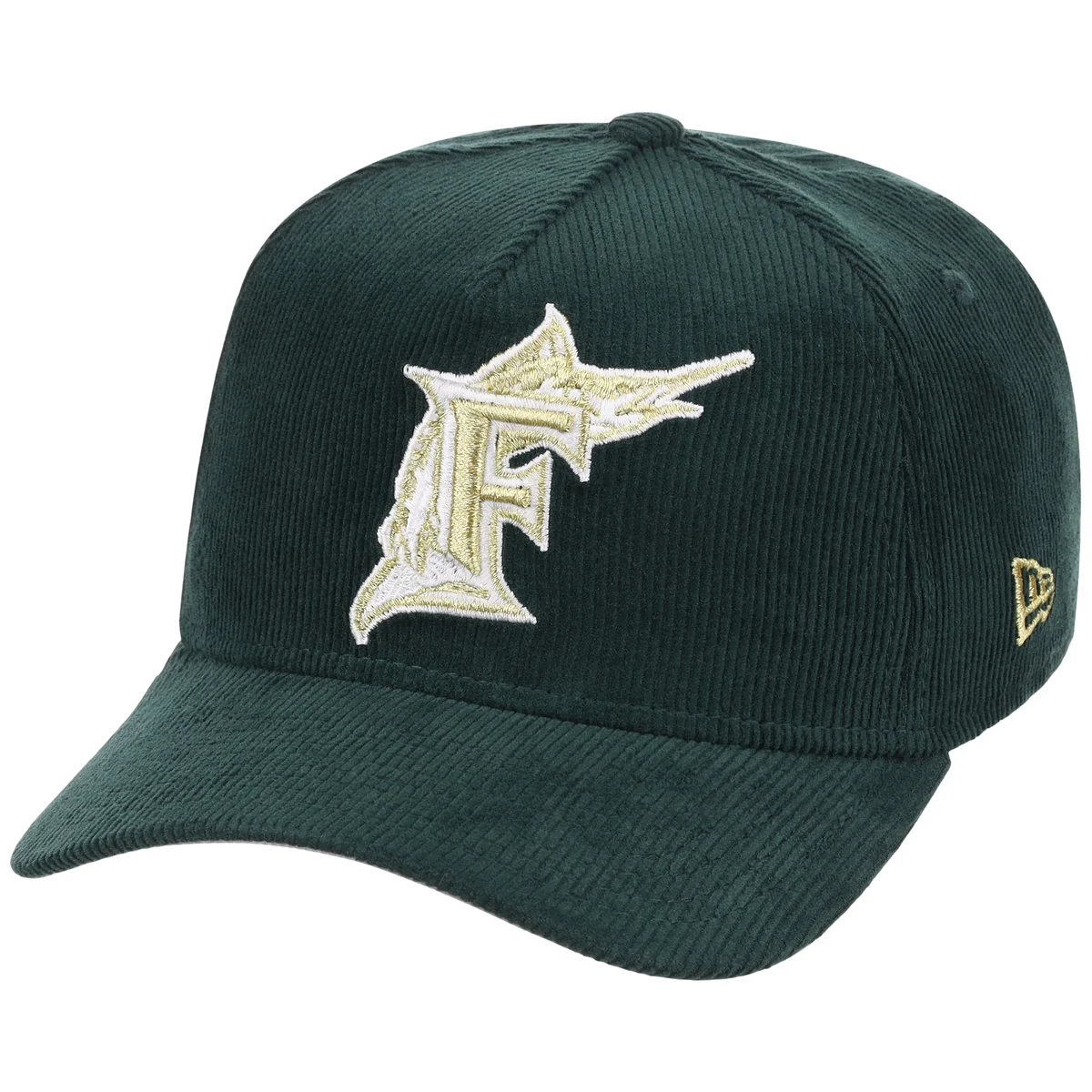 Miami Marlins MLB Dark Green Cord FASHION CORE New Era 9FORTY A-Frame detail view