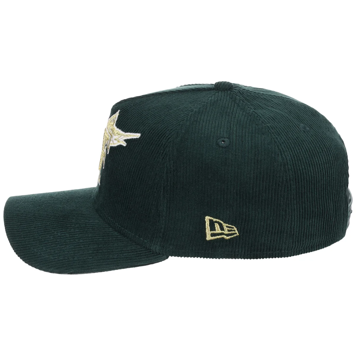 Miami Marlins MLB Dark Green Cord FASHION CORE New Era 9FORTY A-Frame detail view