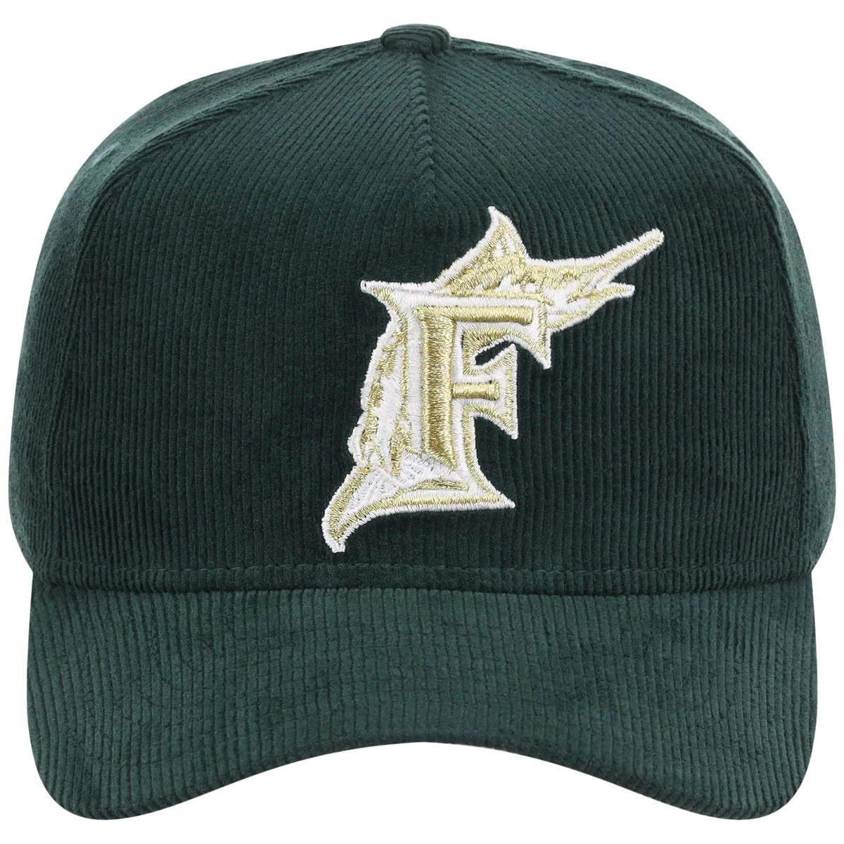 Miami Marlins MLB Dark Green Cord FASHION CORE New Era 9FORTY A-Frame detail view