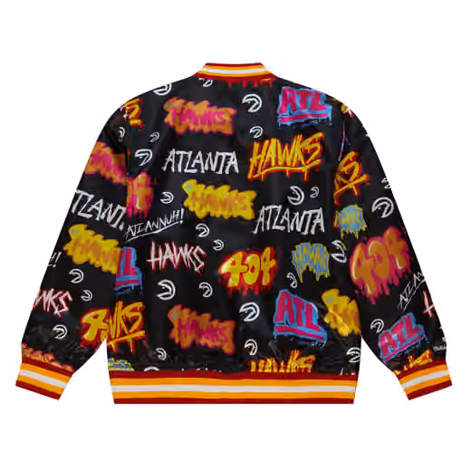 Atlanta Hawks Slap Sticker Reversible Lightweight Satin NBA Jacke Black view 3