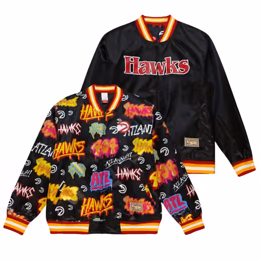 Atlanta Hawks Slap Sticker Reversible Lightweight Satin NBA Jacke Black view 1