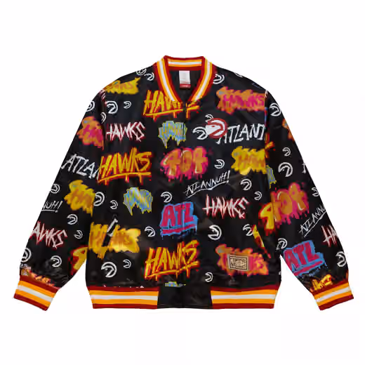Atlanta Hawks Slap Sticker Reversible Lightweight Satin NBA Jacke Black view 2