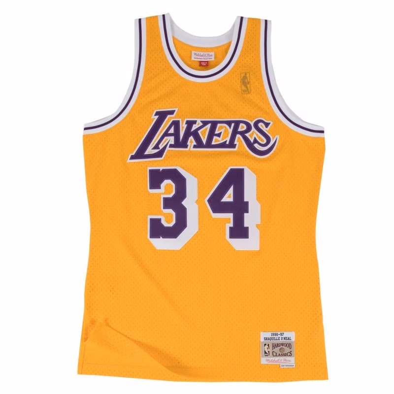 Shaq O'Neal #34 Los Angeles Lakers 1996-97 Swingman NBA Jersey Yellow view 1