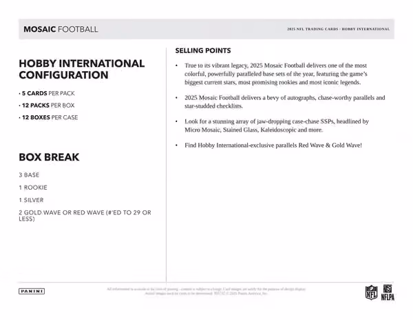 2025 Panini Mosaic Football International Hobby Box view 5