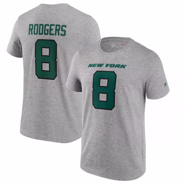 Aaron Rodgers #8 New York Jets Player NFL T-Shirt Gray view 1