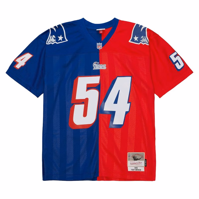 Tedy Bruschi #54 New England Patriots Split Legacy Throwback NFL Jersey Blue/Red view 1