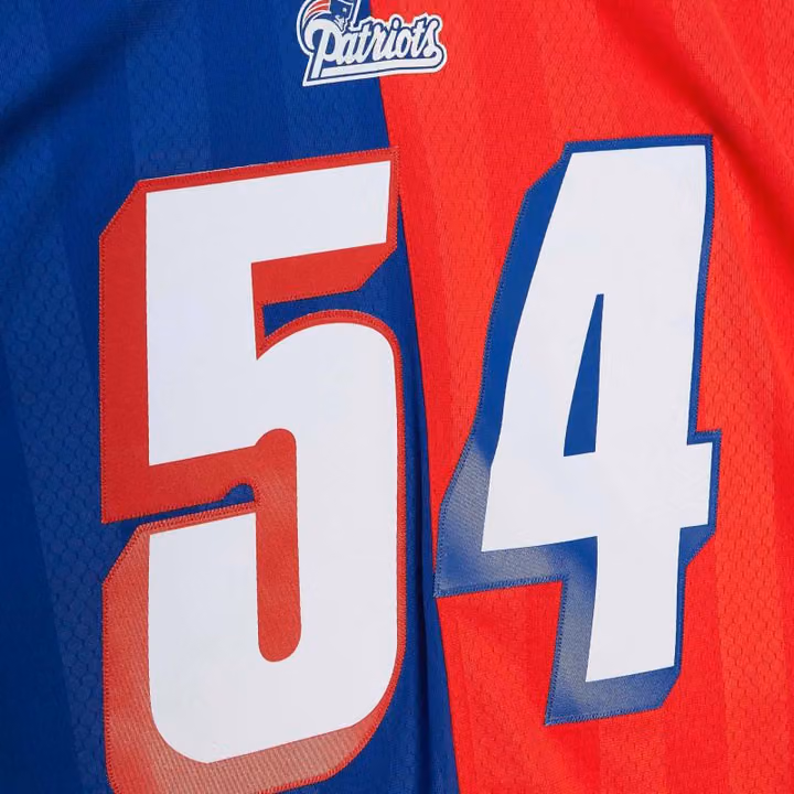 Tedy Bruschi #54 New England Patriots Split Legacy Throwback NFL Jersey Blue/Red view 3