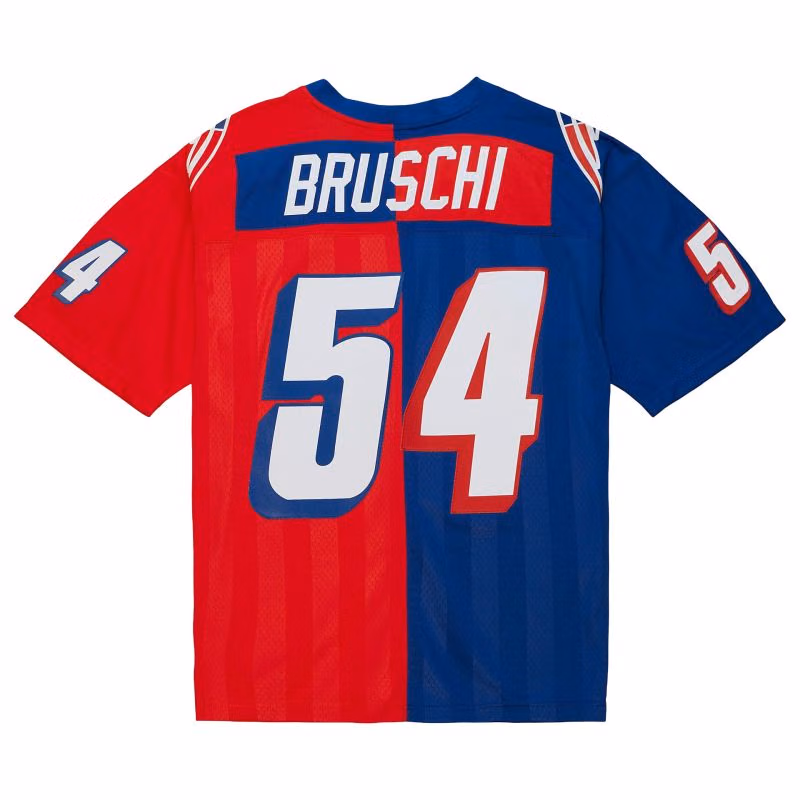 Tedy Bruschi #54 New England Patriots Split Legacy Throwback NFL Jersey Blue/Red view 2