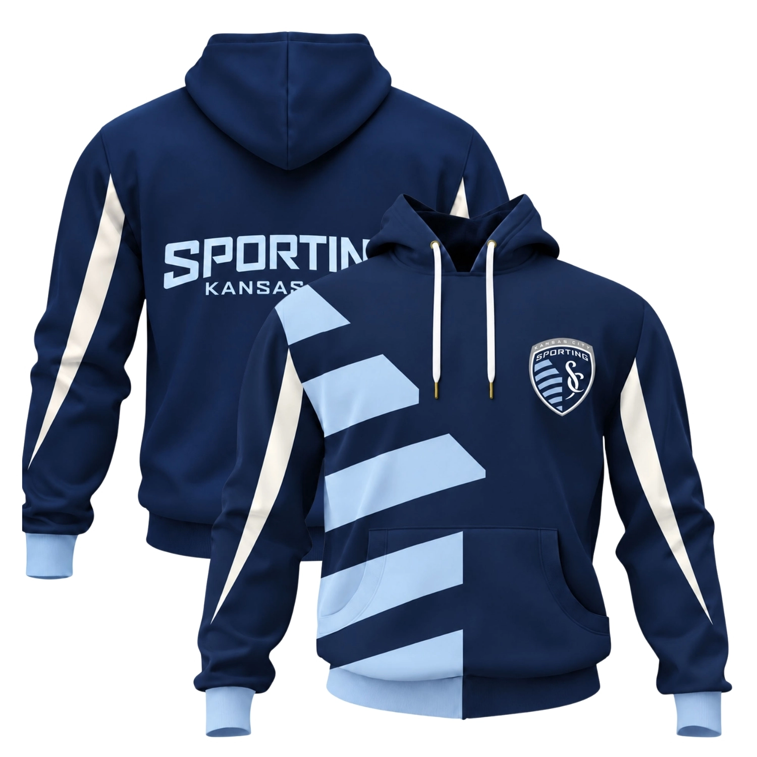 Kansas City Soccer Hoodie Bold Navy Light Blue