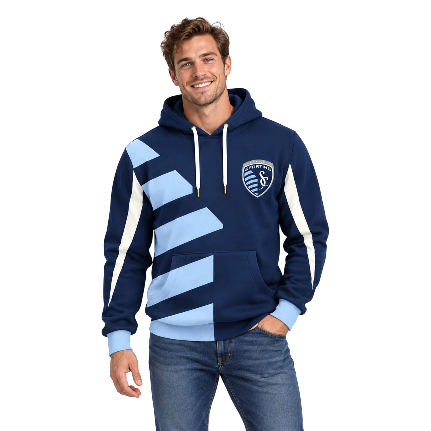 Kansas City Soccer Hoodie Bold Navy Light Blue
