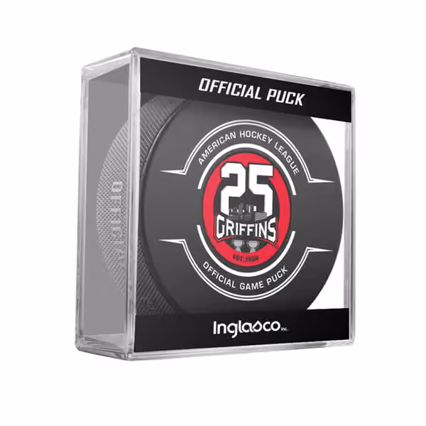 Grand Rapids Griffins 25th Anniversary AHL Official Game Puck view 1