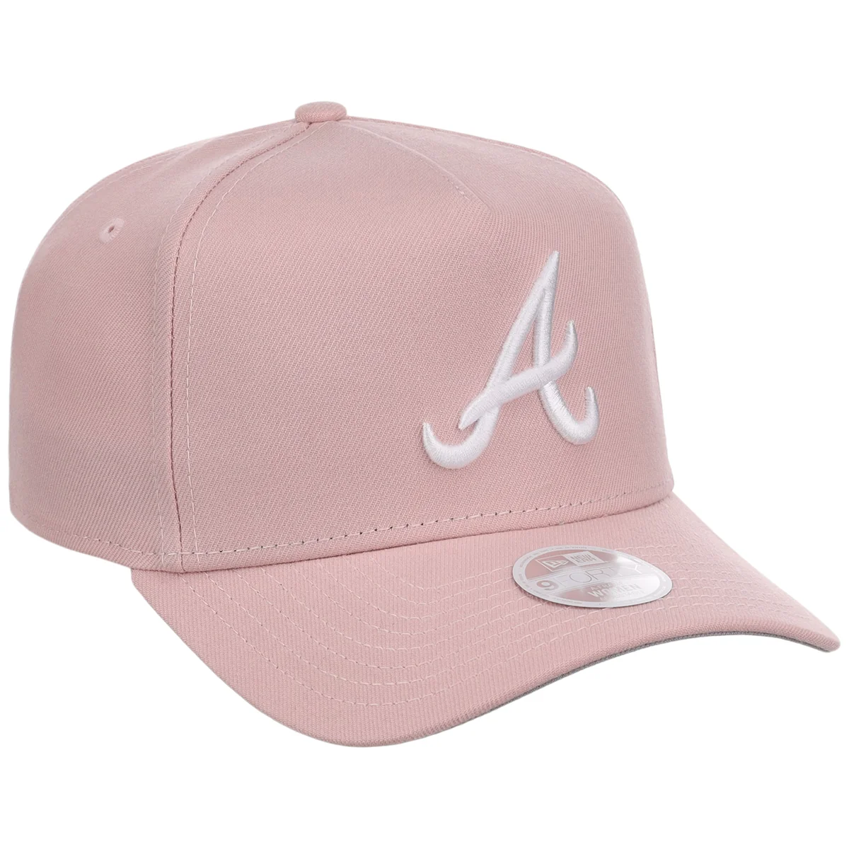 Atlanta Braves Women's New Era 9FORTY Pink A-Frame front view