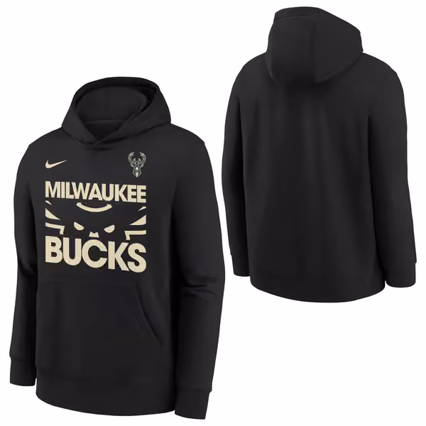 Milwaukee Bucks NBA Courtside Nike Club Hoodie Black (YOUTH) view 1