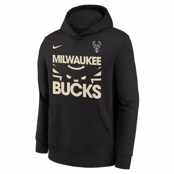 Milwaukee Bucks NBA Courtside Nike Club Hoodie Black (YOUTH) view 2