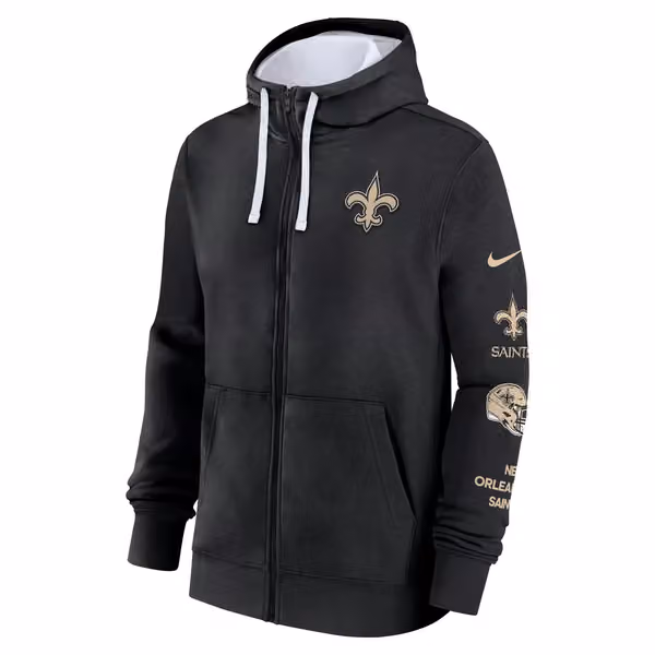 New Orleans Saints Full-Zip Nike Club Fleece Hoodie Black view 2