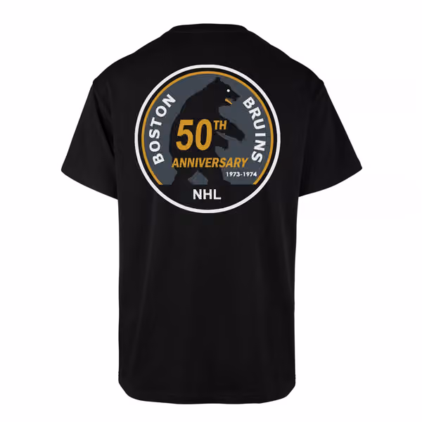 Boston Bruins 50th Anniversary Vintage Backer '47 Echo NHL T-Shirt view 1