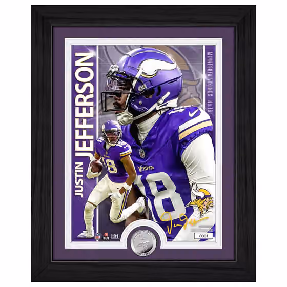Justin Jefferson Minnesota Vikings Artist Proof Silver Coin NFL Photo Frame view 1